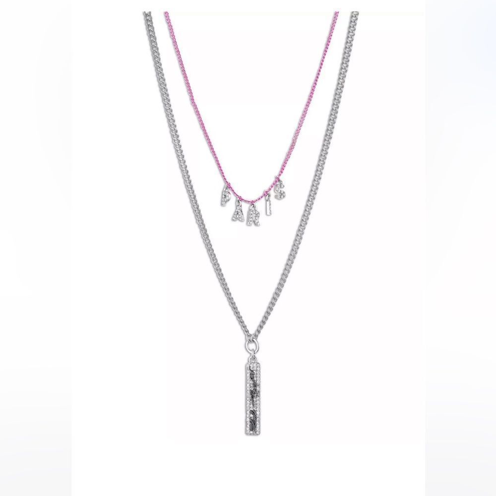 Nwt Karl Lagerfeld Paris Two-Tone Pav Paris Layered Pendant Necklace 45$